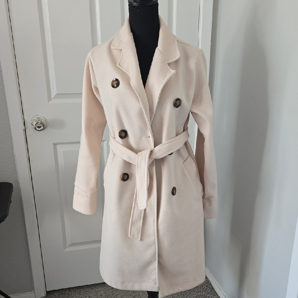 Women's Cream Double-Breasted Coat